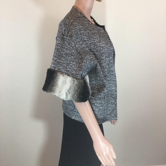 Sachin + Babi Grey Fur Trimmed Open Jacket - Picture 3 of 8